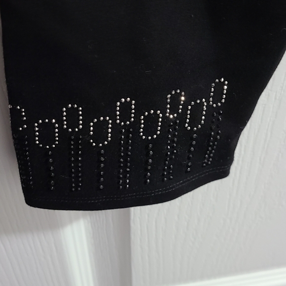 TRÏBE Cotton Blend Elastic Waist Black Leggings With Rhinestone Detail O/S NWT - Picture 3 of 7
